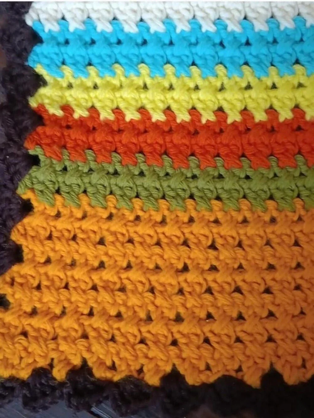 Vintage Hand Crocheted Afghan Throw Blanket Multicolor Rainbow Couch / Bed Boho